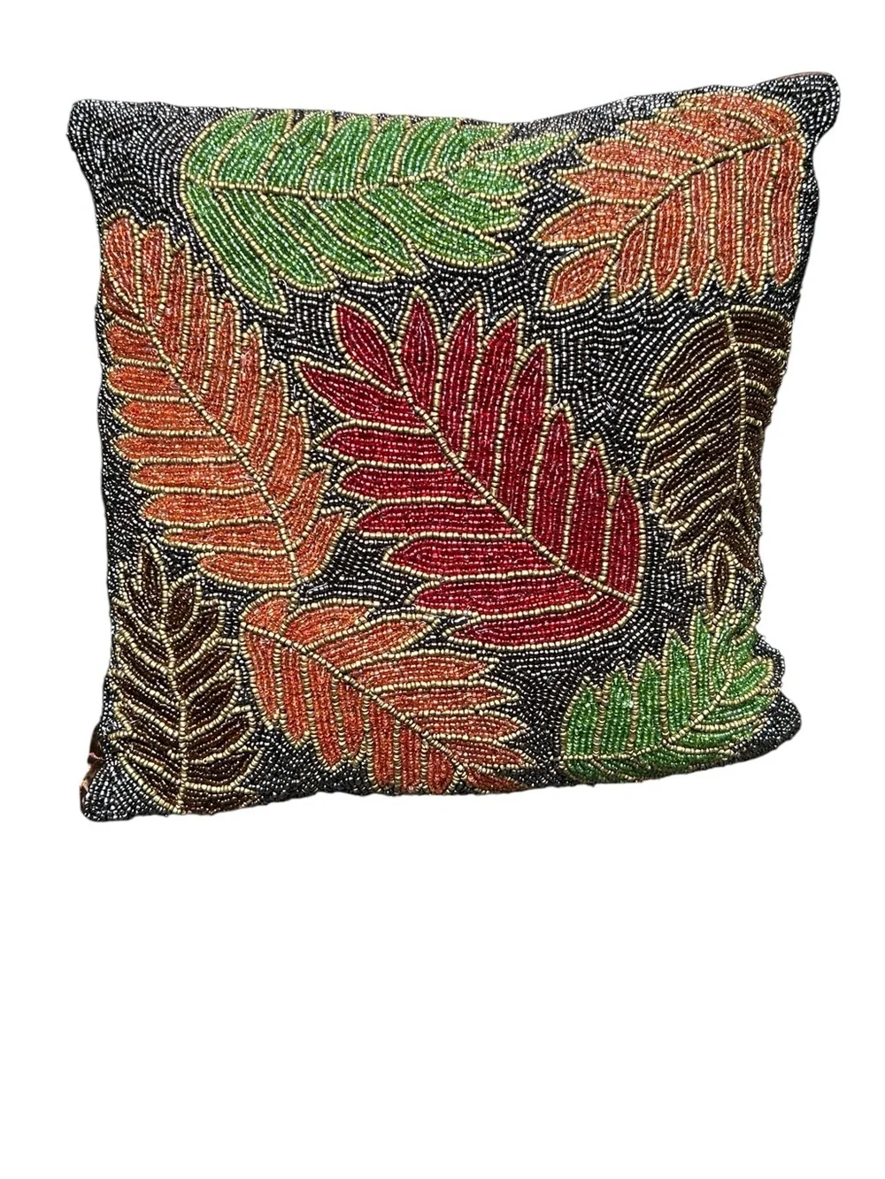 Pier 1 Beaded Throw Pillows Earth Tones Eclectic Embellished Leaves Artisan